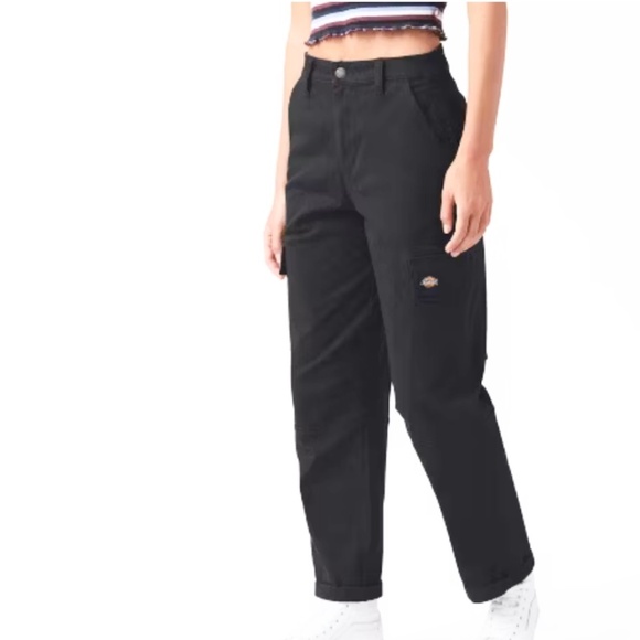 DICKIES Cropped Cargo Pants Y2K Workwear Black Trousers Womens 28 High-Rise - Picture 1 of 12